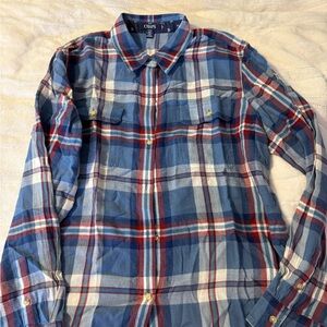 Chaps womens Red and Blue Plaid Button Down Shirt